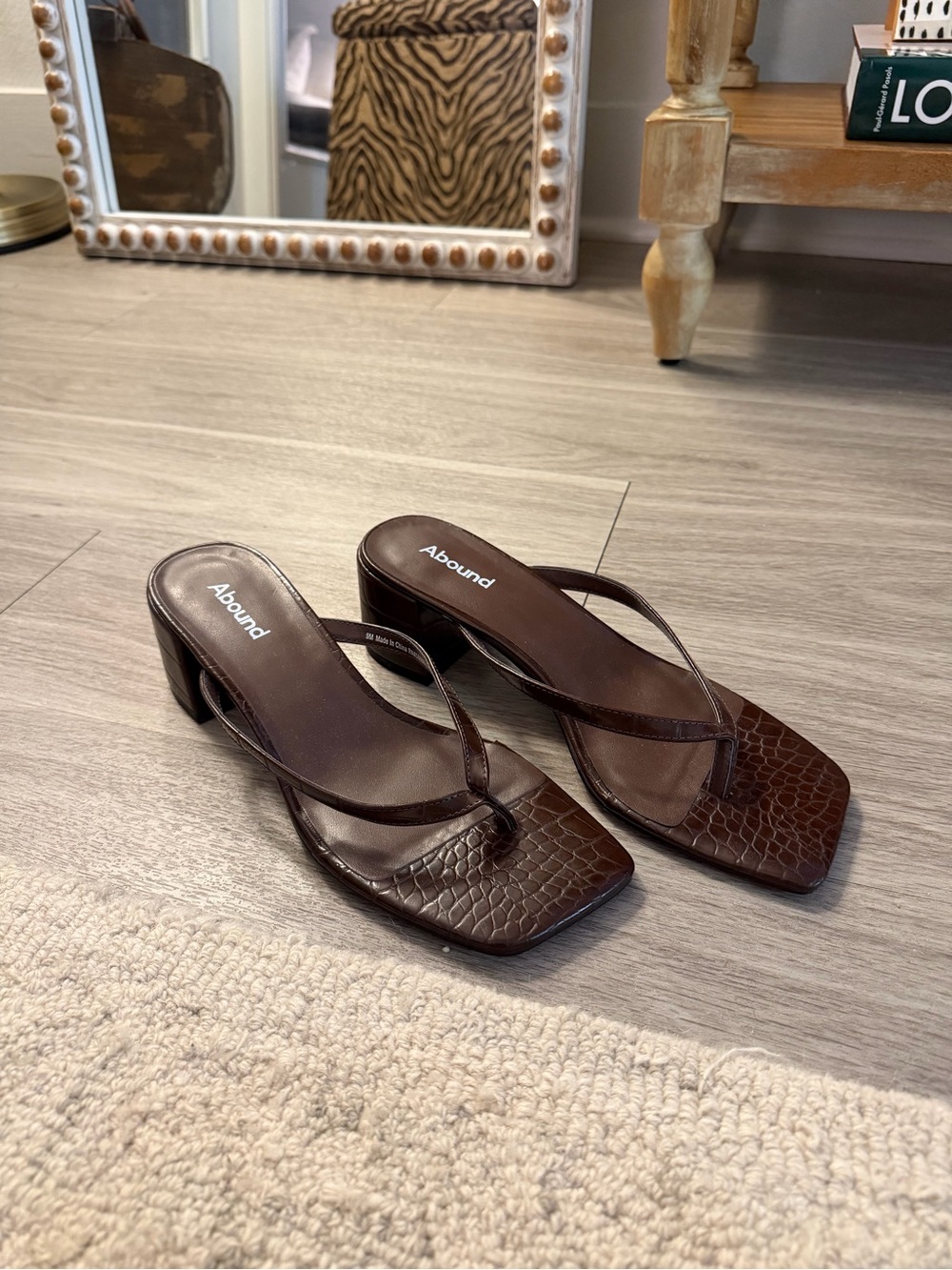 Nordstrom Brown Croc-Embossed Square-Toe Heeled Sandals